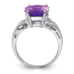 Sterling Silver Rhodium-plated Checker-Cut Amethyst Ring