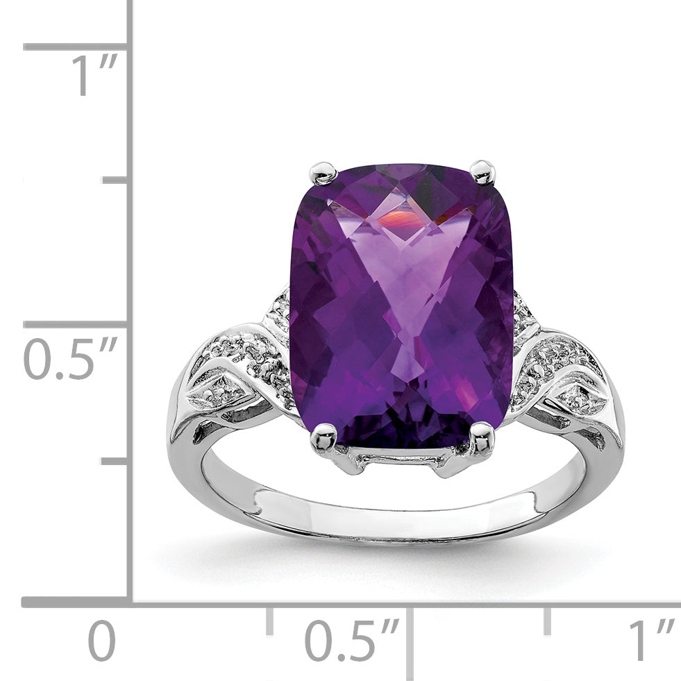 Sterling Silver Rhodium-plated Checker-Cut Amethyst Ring