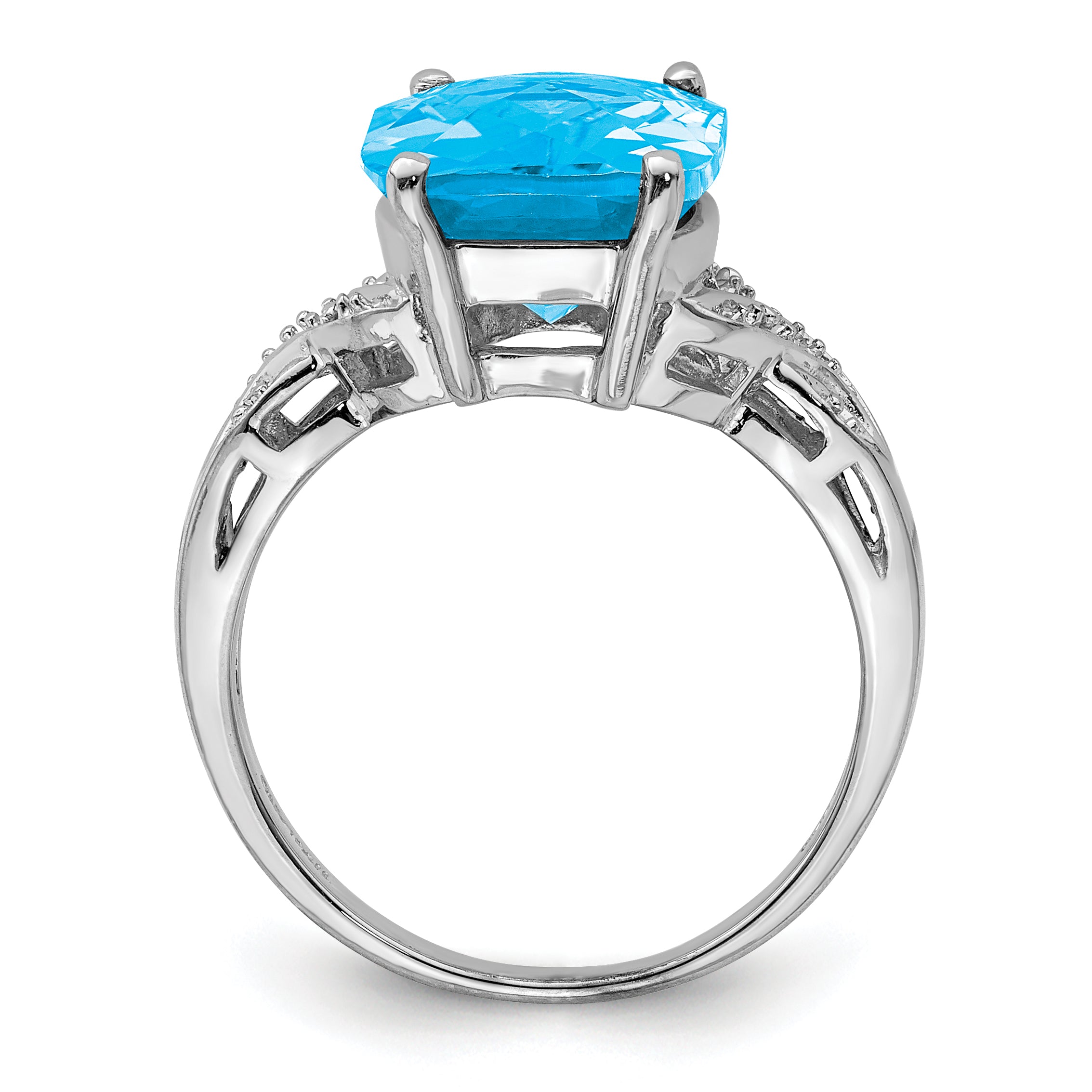 Sterling Silver Rhodium Checker-Cut Blue Topaz Ring