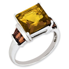 Sterling Silver Whiskey Quartz & Tabber Garnet Ring