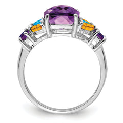 Sterling Silver Rhodium-plated Amethyst, Blue Topaz & Citrine Ring