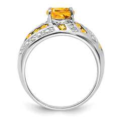 Sterling Silver Rhodium-plated Citrine & Diamond Ring