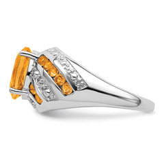 Sterling Silver Rhodium-plated Citrine & Diamond Ring