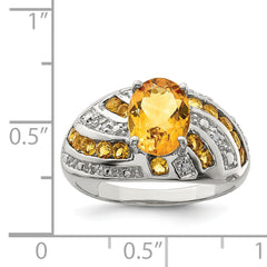 Sterling Silver Rhodium-plated Citrine & Diamond Ring