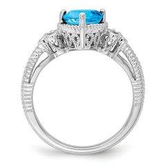 Sterling Silver Rhodium Blue Topaz & Diamond Ring