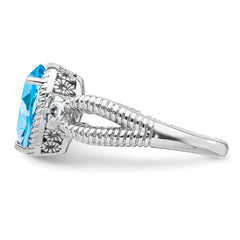 Sterling Silver Rhodium Blue Topaz & Diamond Ring