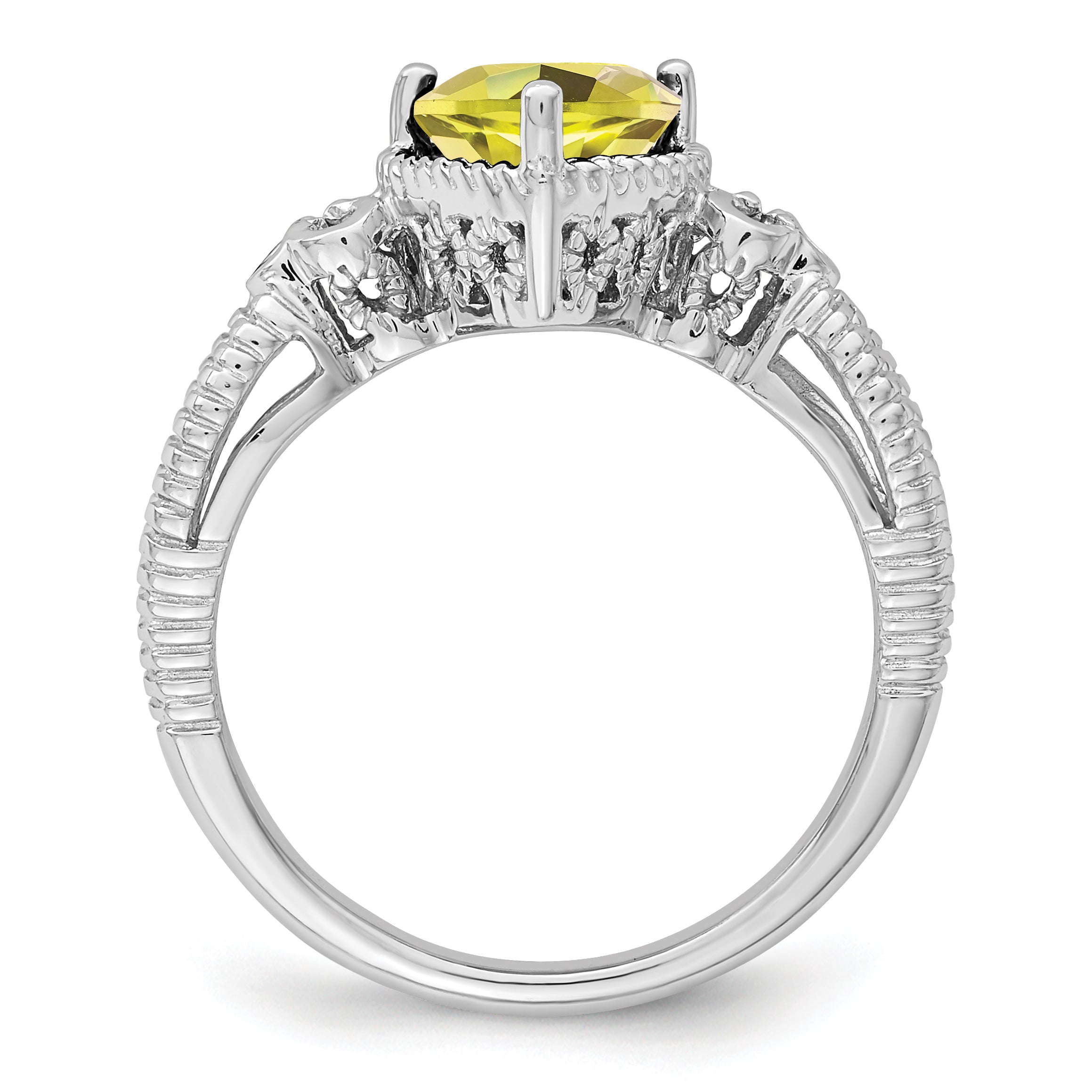 Sterling Silver Rhodium Lemon Quartz & Diamond Ring