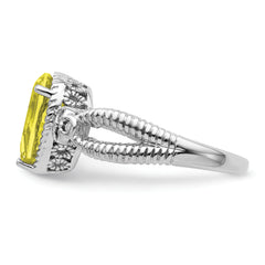 Sterling Silver Rhodium Lemon Quartz & Diamond Ring