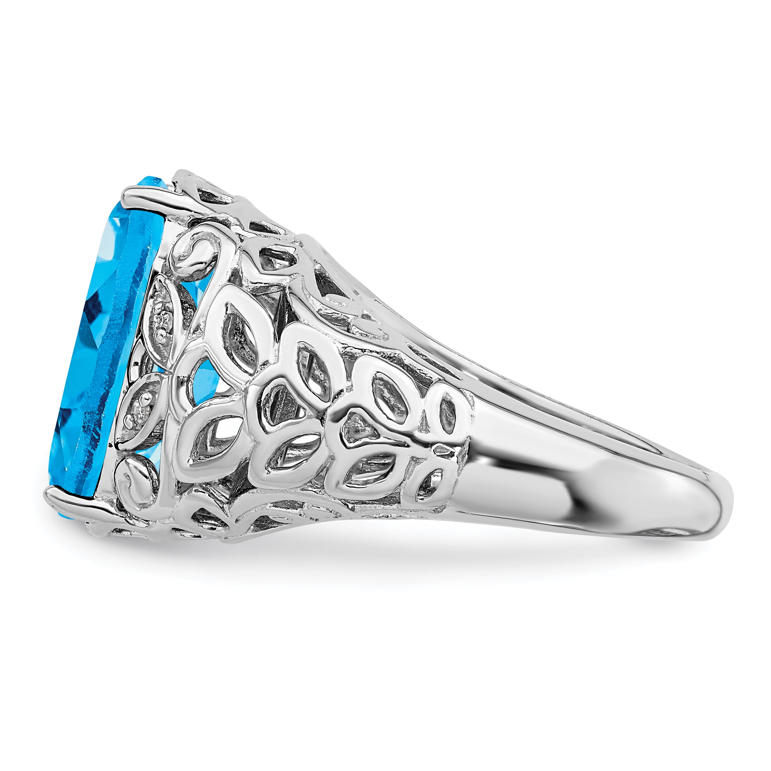 Sterling Silver Rhodium Swiss Blue Topaz & Diamond Ring