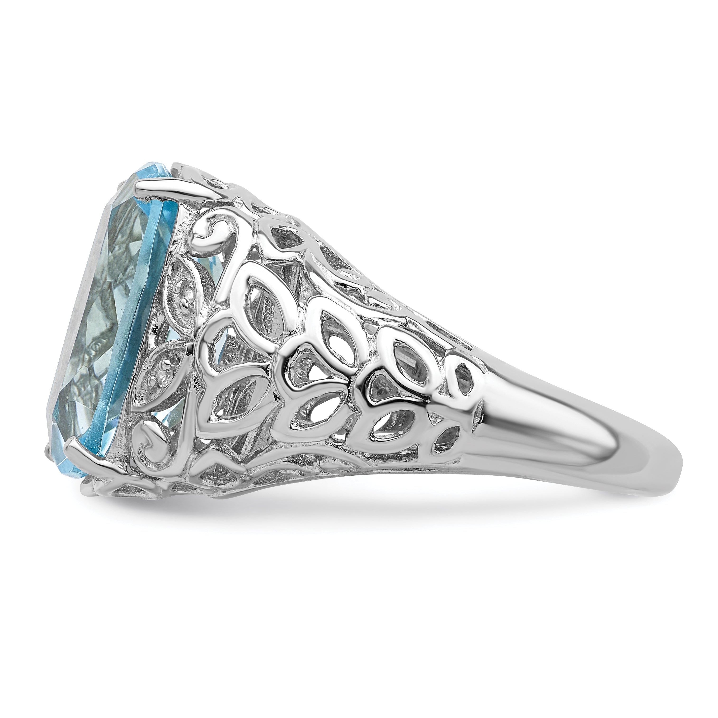 Sterling Silver Rhodium Sky Blue Topaz & Diamond Ring