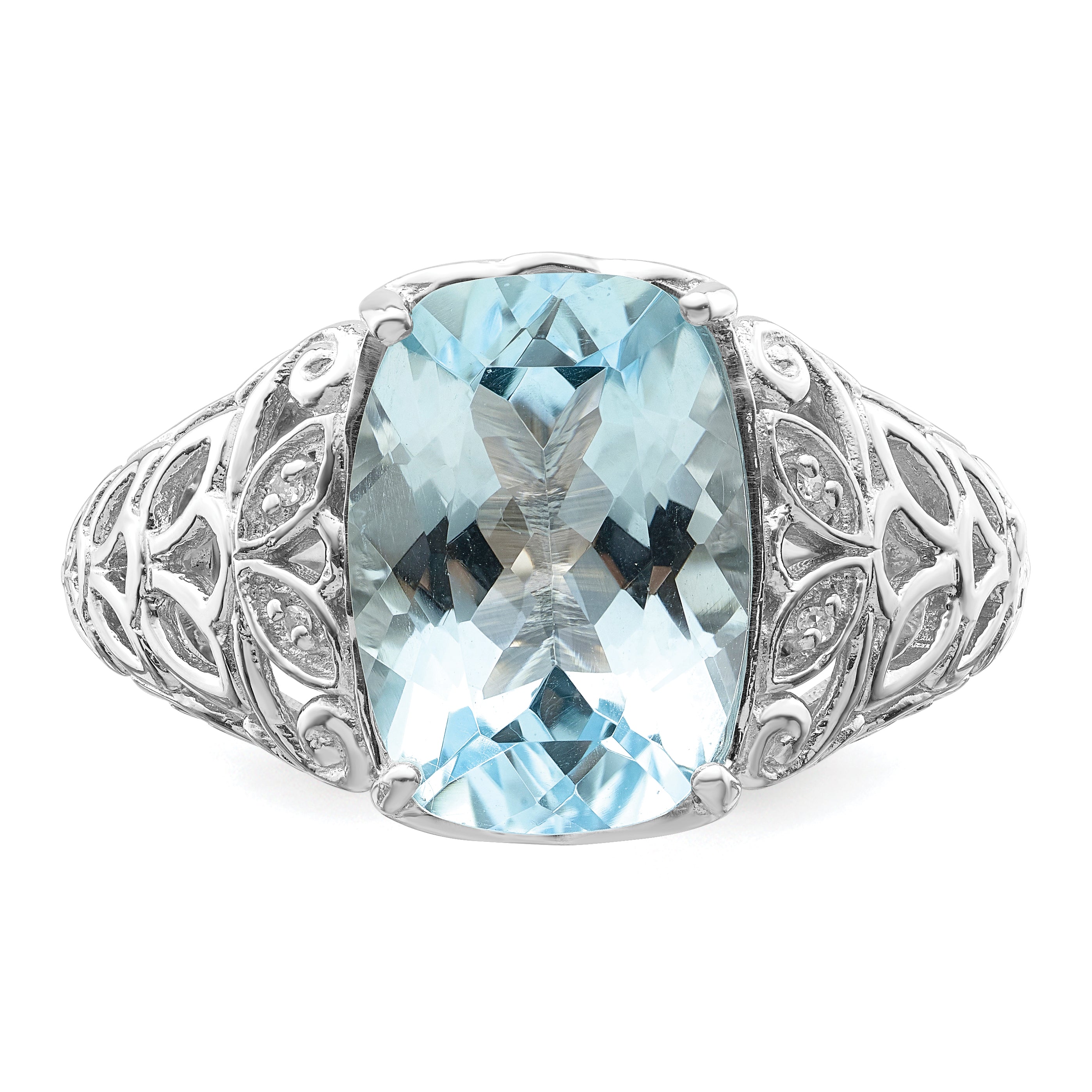 Sterling Silver Rhodium Sky Blue Topaz & Diamond Ring