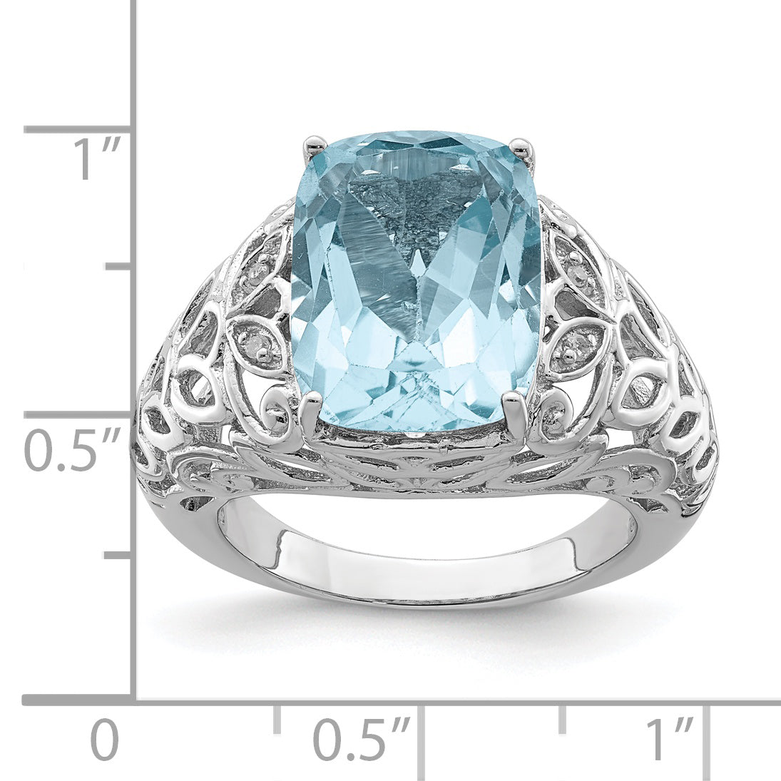 Sterling Silver Rhodium Sky Blue Topaz & Diamond Ring