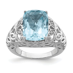 Sterling Silver Rhodium Sky Blue Topaz & Diamond Ring