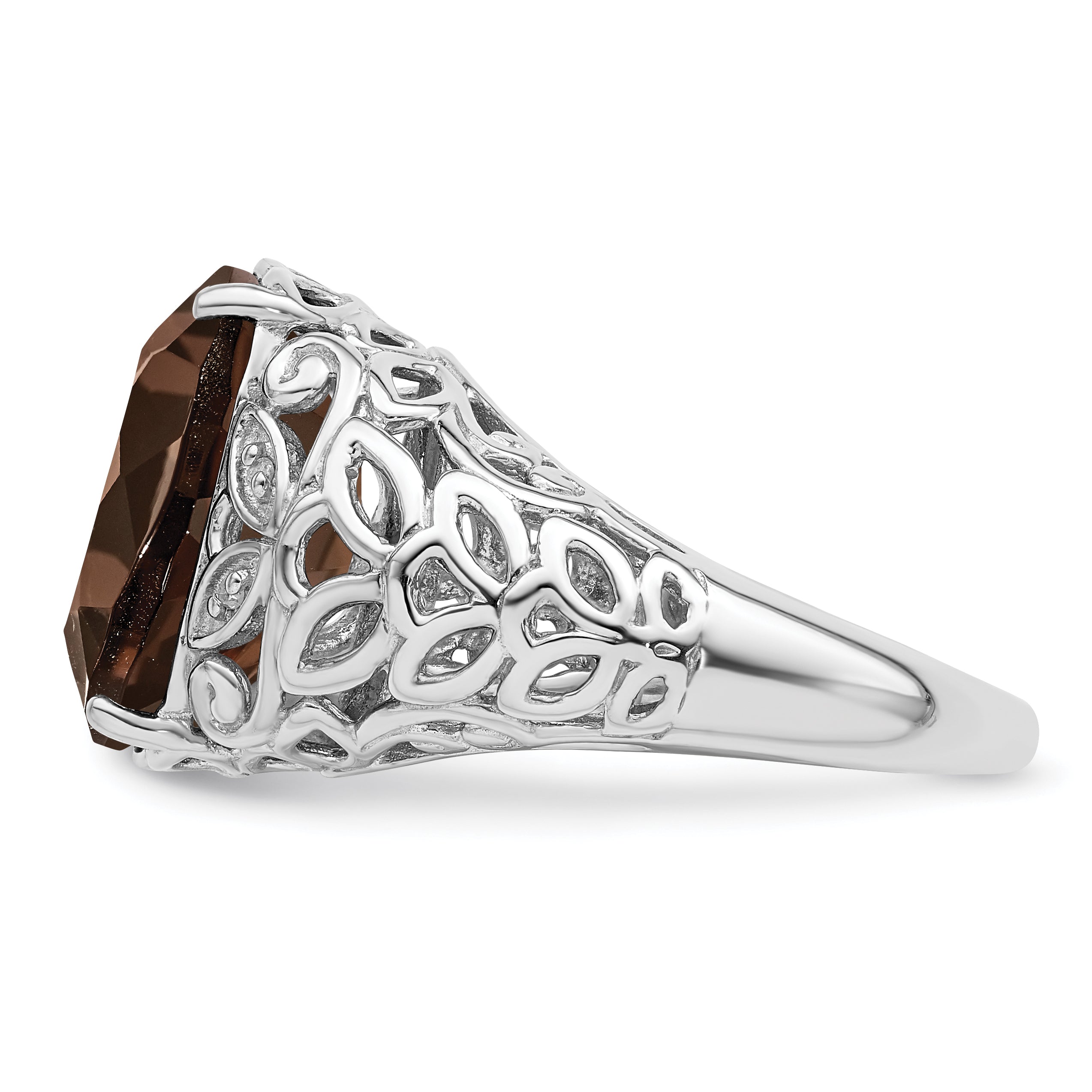 Sterling Silver Rhodium Smoky Quartz & Diamond Ring