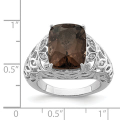 Sterling Silver Rhodium Smoky Quartz & Diamond Ring