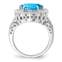 Sterling Silver Rhodium Blue Topaz Ring