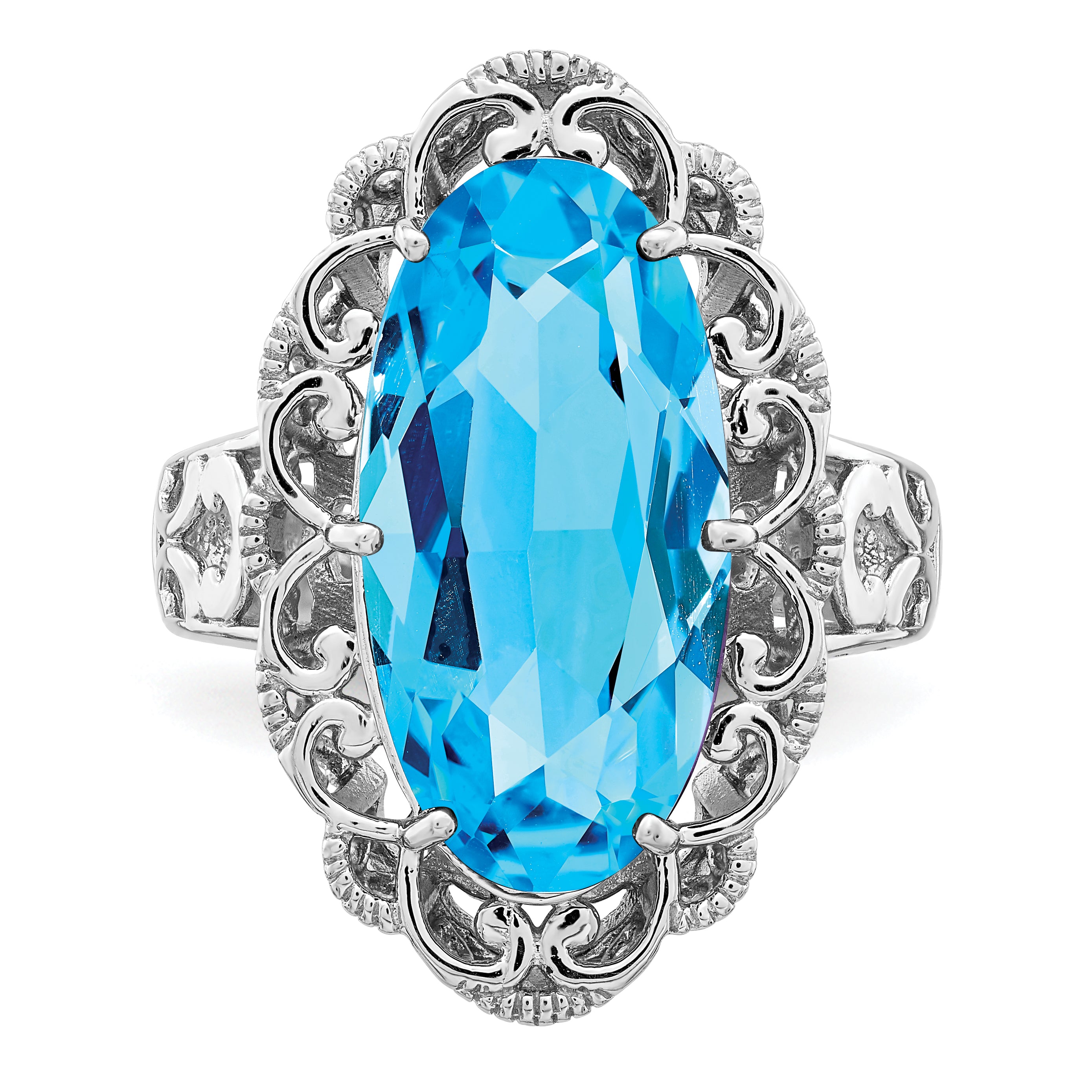 Sterling Silver Rhodium Blue Topaz Ring