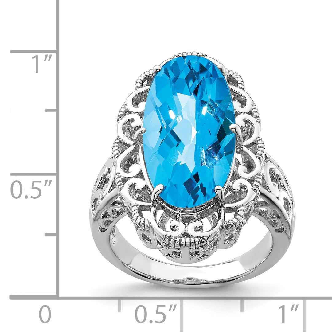 Sterling Silver Rhodium Blue Topaz Ring