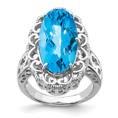 Sterling Silver Rhodium Blue Topaz Ring