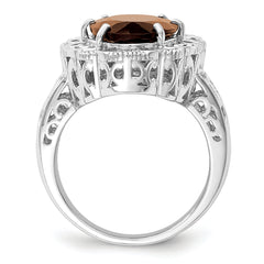 Sterling Silver Rhodium Smoky Quartz Ring