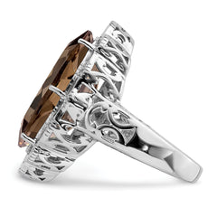 Sterling Silver Rhodium Smoky Quartz Ring