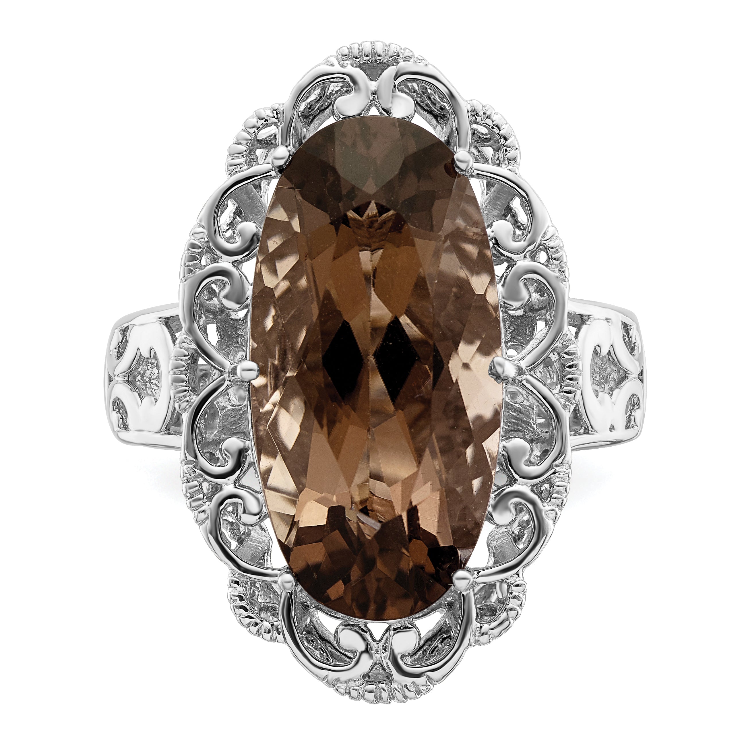 Sterling Silver Rhodium Smoky Quartz Ring