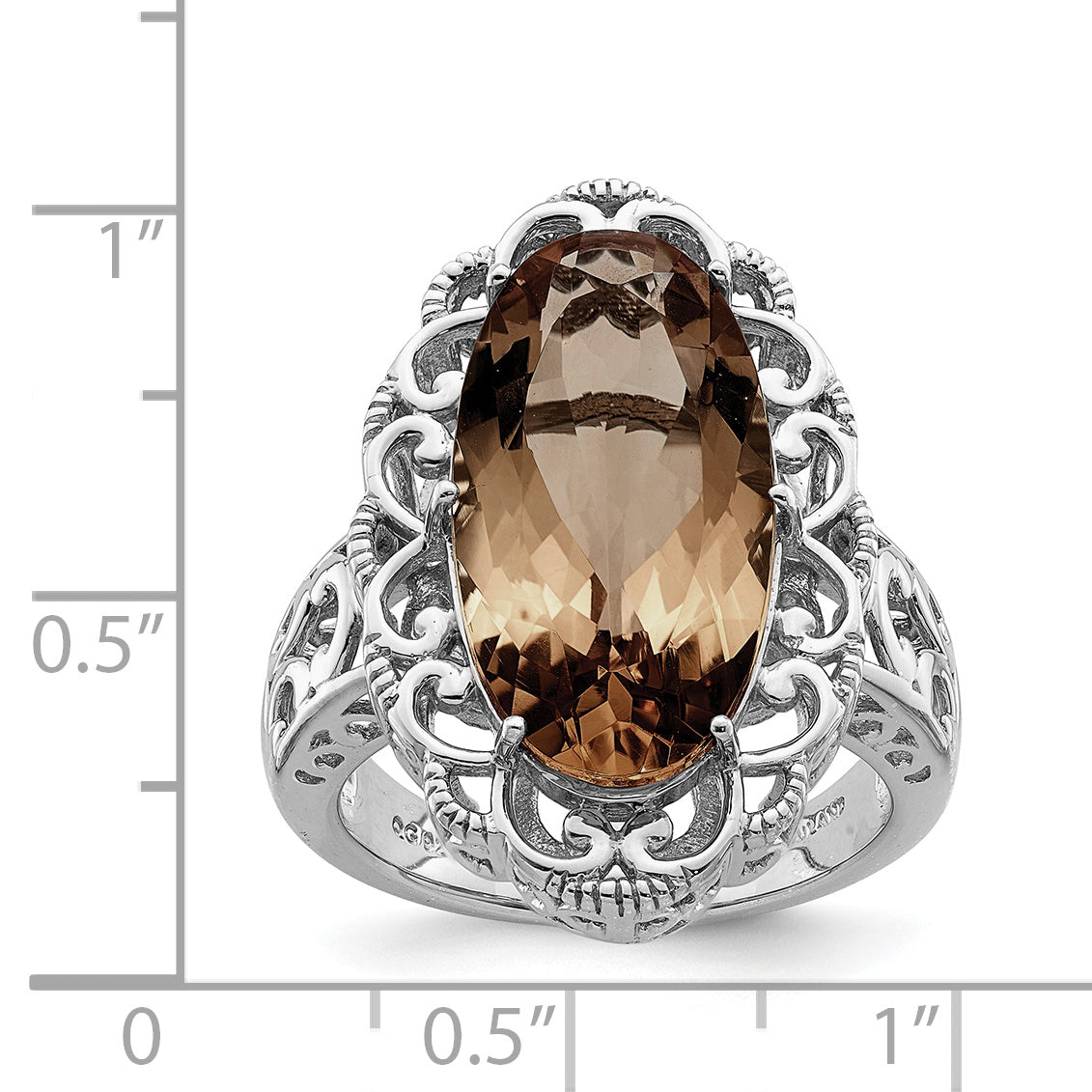 Sterling Silver Rhodium Smoky Quartz Ring