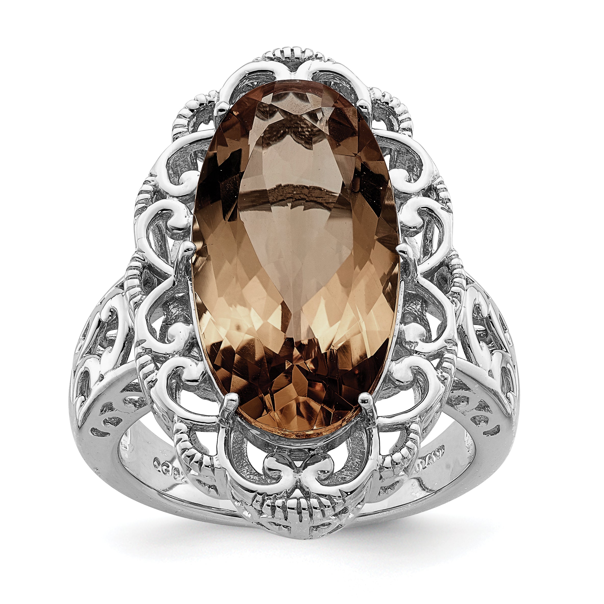 Sterling Silver Rhodium Smoky Quartz Ring