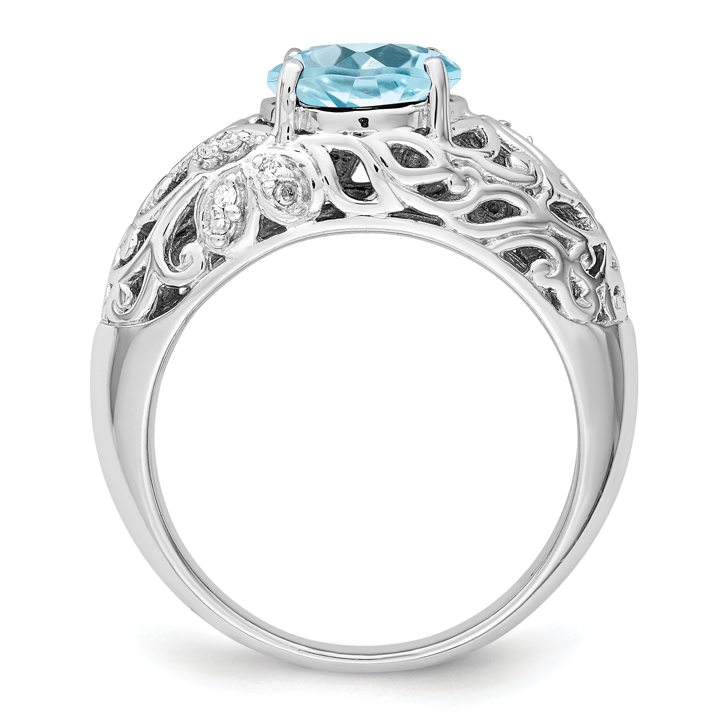 Sterling Silver Rhodium Sky Blue Topaz & Diamond Ring