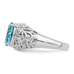 Sterling Silver Rhodium Sky Blue Topaz & Diamond Ring