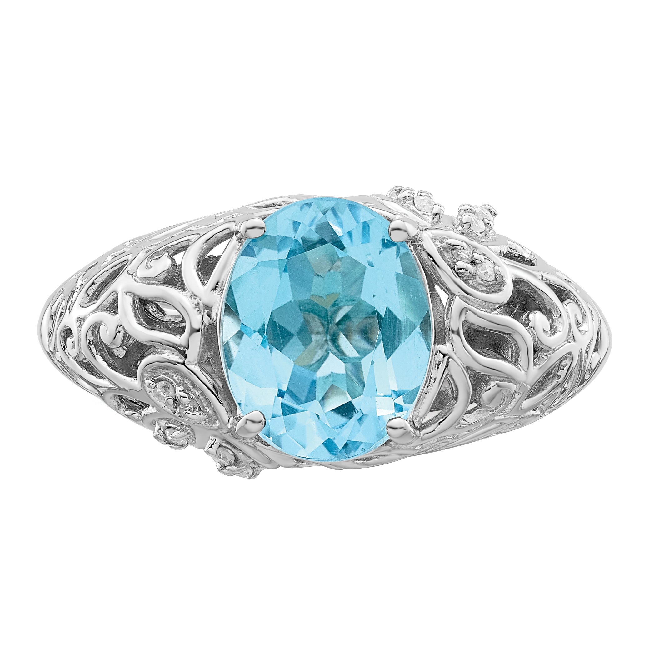 Sterling Silver Rhodium Sky Blue Topaz & Diamond Ring