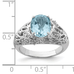 Sterling Silver Rhodium Sky Blue Topaz & Diamond Ring