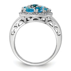 Sterling Silver Rhodium Light Swiss Blue Topaz & Diamond Ring