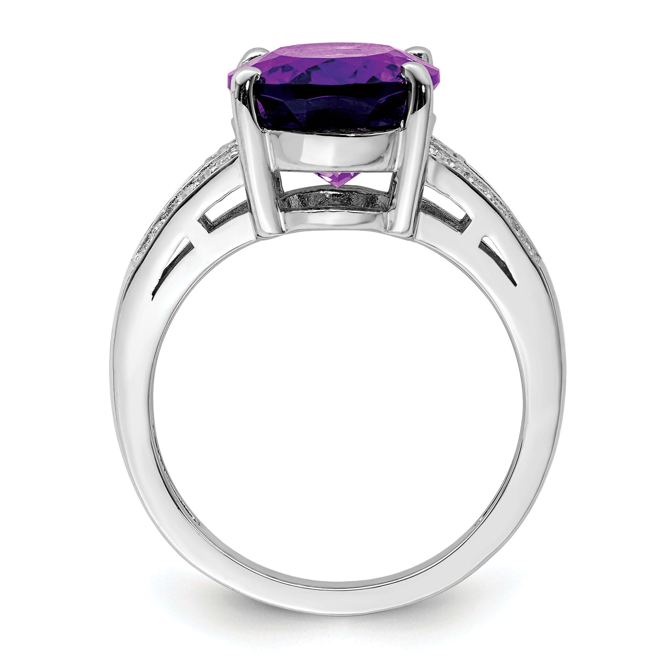 Sterling Silver Rhodium-plated Oval Amethyst & Diamond Ring