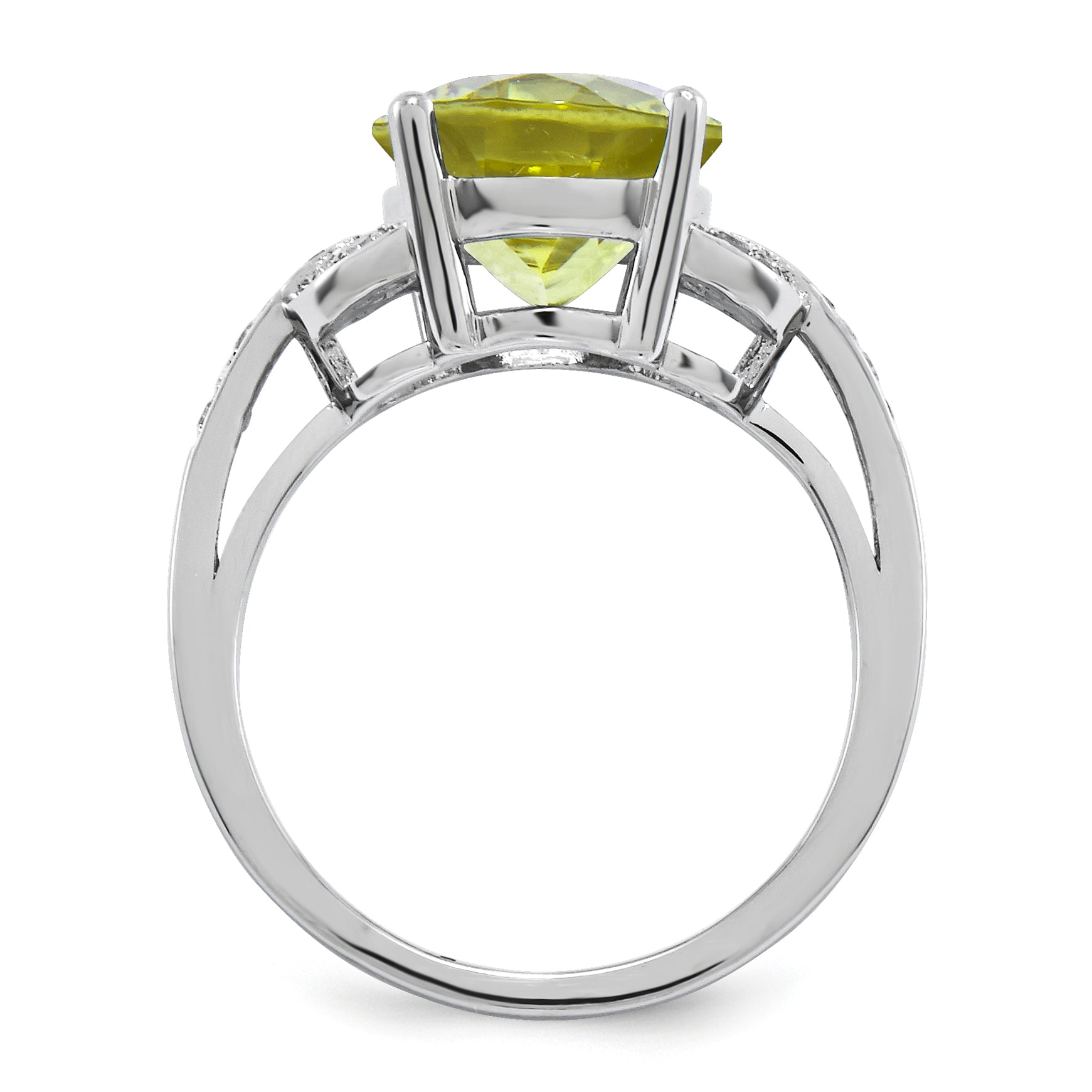 Sterling Silver Rhodium-plated Oval Lemon Quartz & Diamond Ring