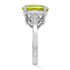 Sterling Silver Rhodium-plated Oval Lemon Quartz & Diamond Ring