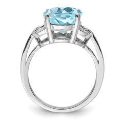 Sterling Silver Rhodium Sky Blue Topaz & Diamond Ring