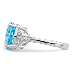 Sterling Silver Rhodium Sky Blue Topaz & Diamond Ring