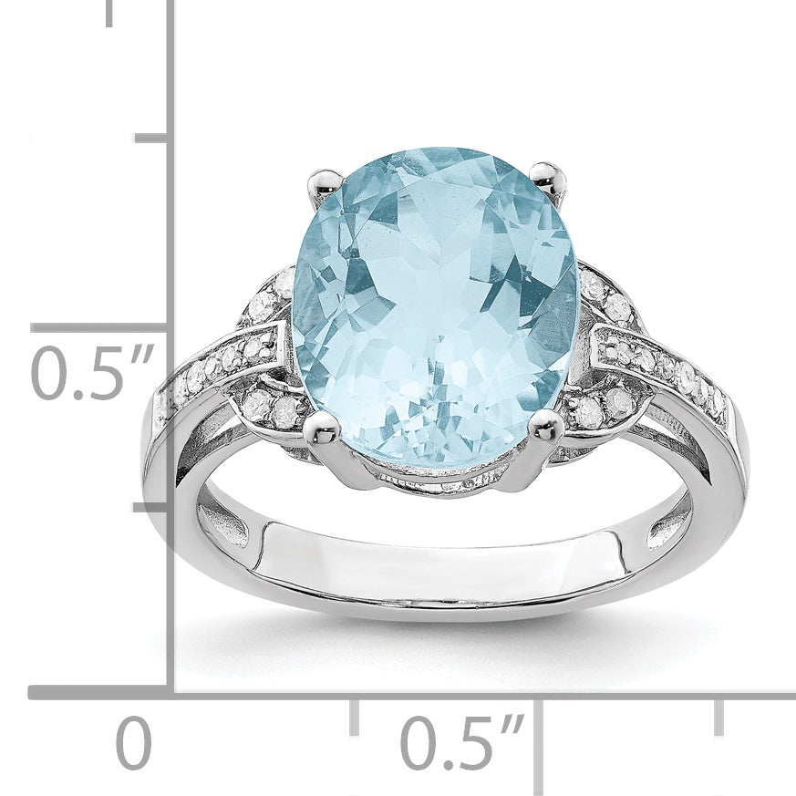 Sterling Silver Rhodium Sky Blue Topaz & Diamond Ring