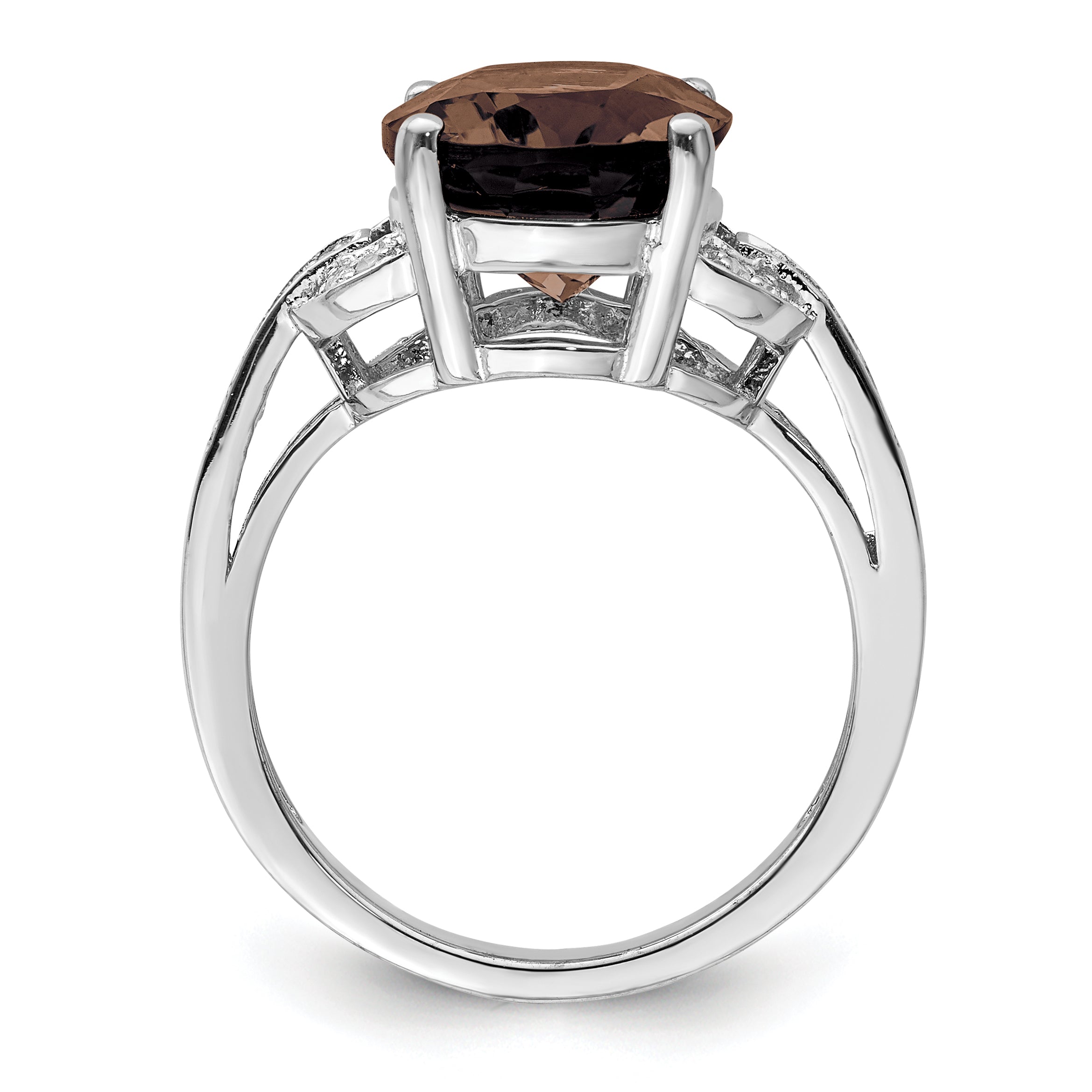 Sterling Silver Rhodium Smoky Quartz & Diamond Ring