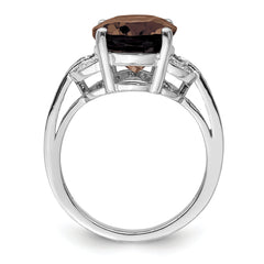 Sterling Silver Rhodium Smoky Quartz & Diamond Ring