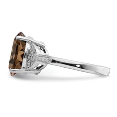 Sterling Silver Rhodium Smoky Quartz & Diamond Ring