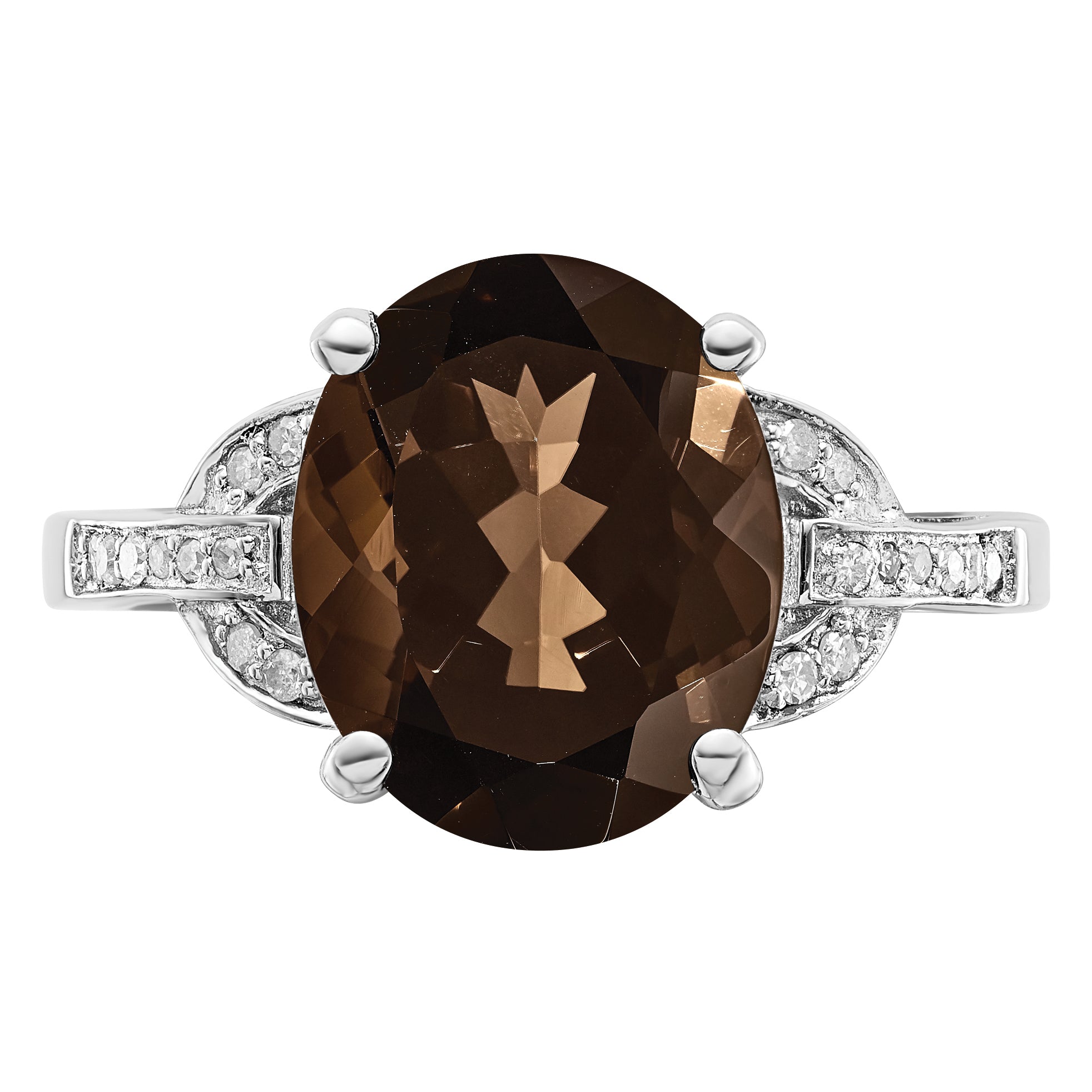 Sterling Silver Rhodium Smoky Quartz & Diamond Ring