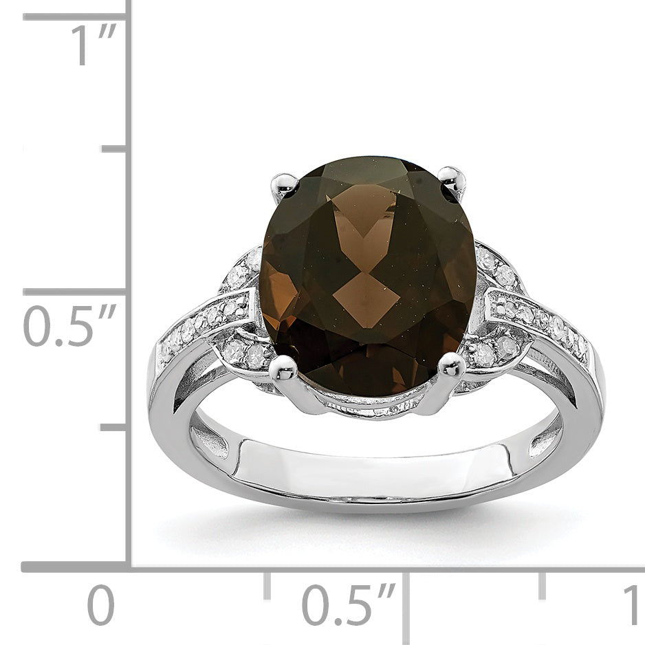 Sterling Silver Rhodium Smoky Quartz & Diamond Ring