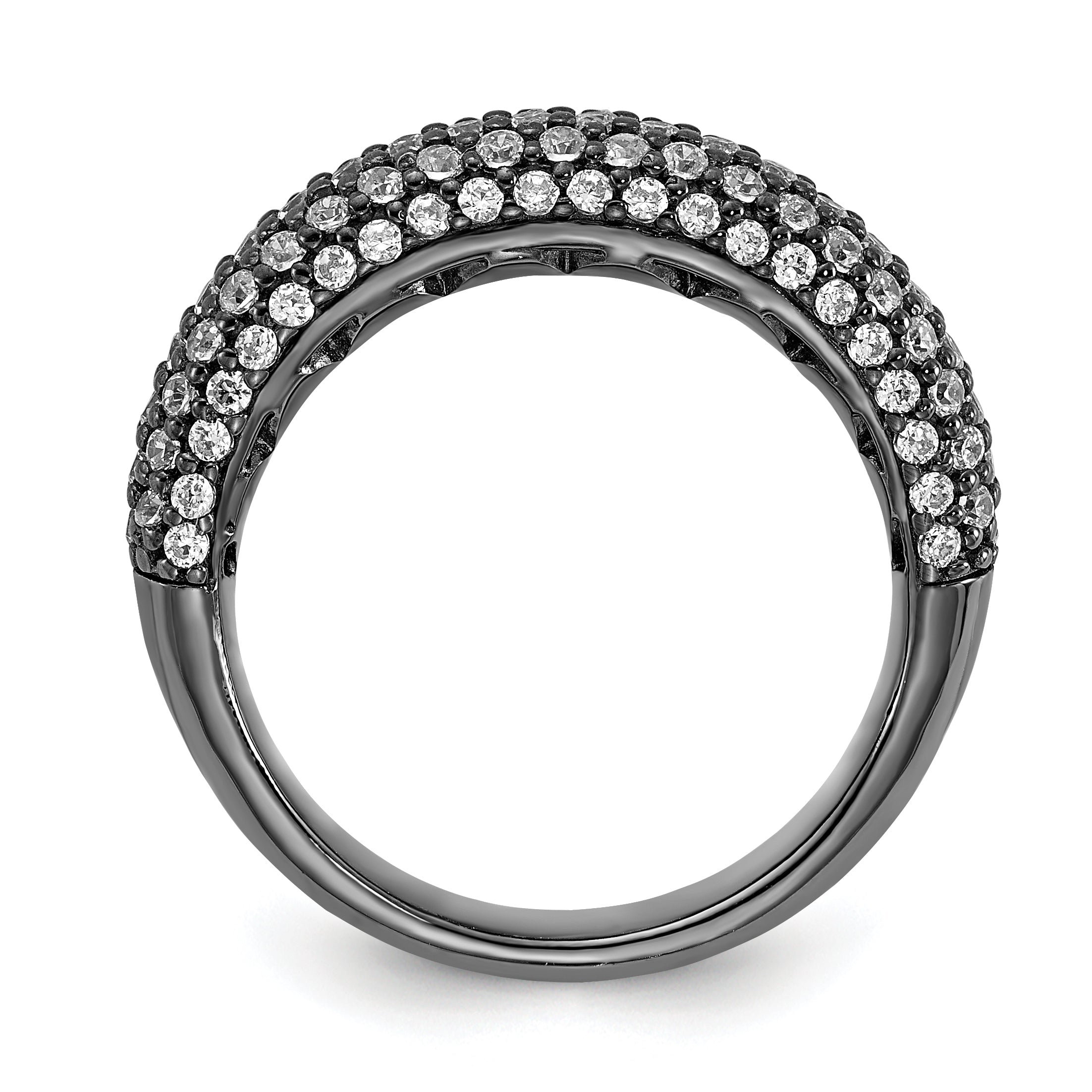 Sterling Silver Pav‚ Ruthenium-plated 113 Stone CZ Ring