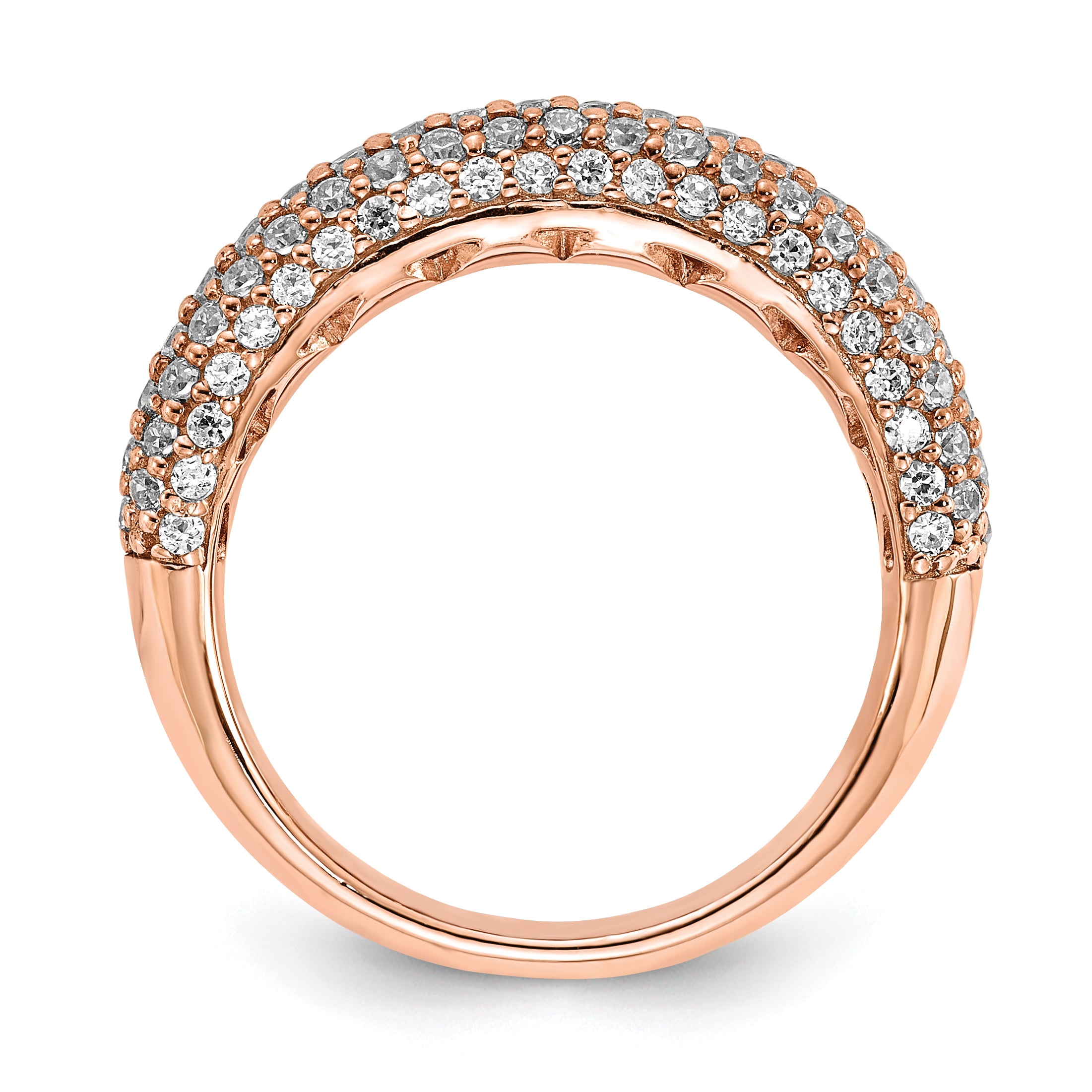 Sterling Silver Pav‚ Rose Gold-plated 113 Stone CZ Ring