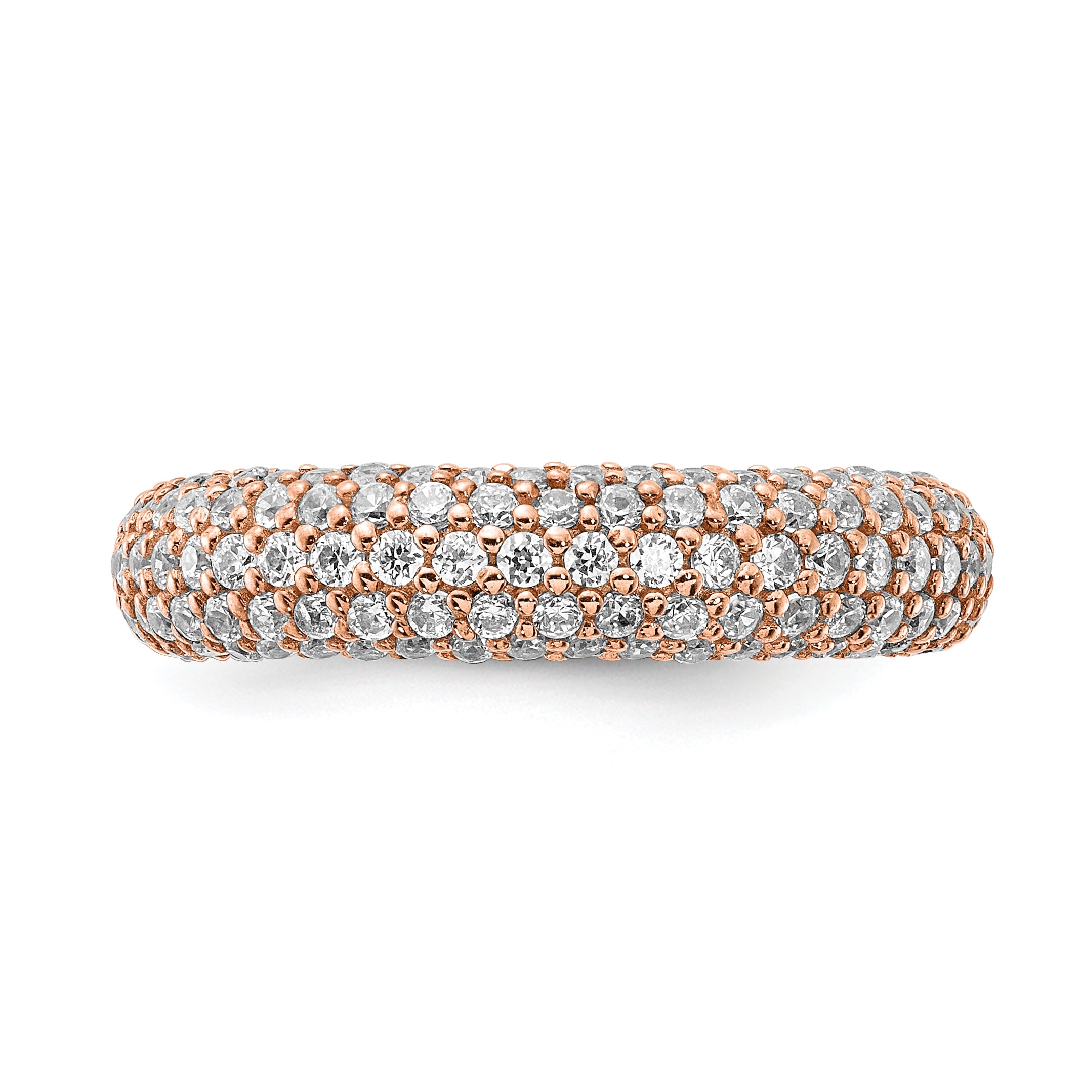 Sterling Silver Pav‚ Rose Gold-plated 113 Stone CZ Ring