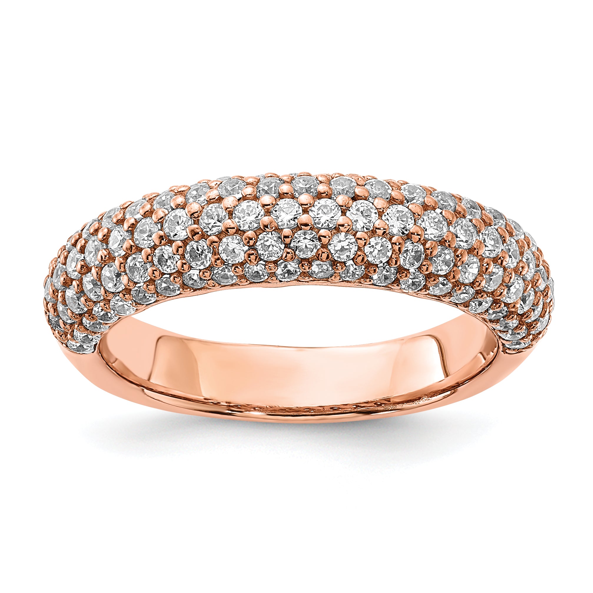 Sterling Silver Pav‚ Rose Gold-plated 113 Stone CZ Ring