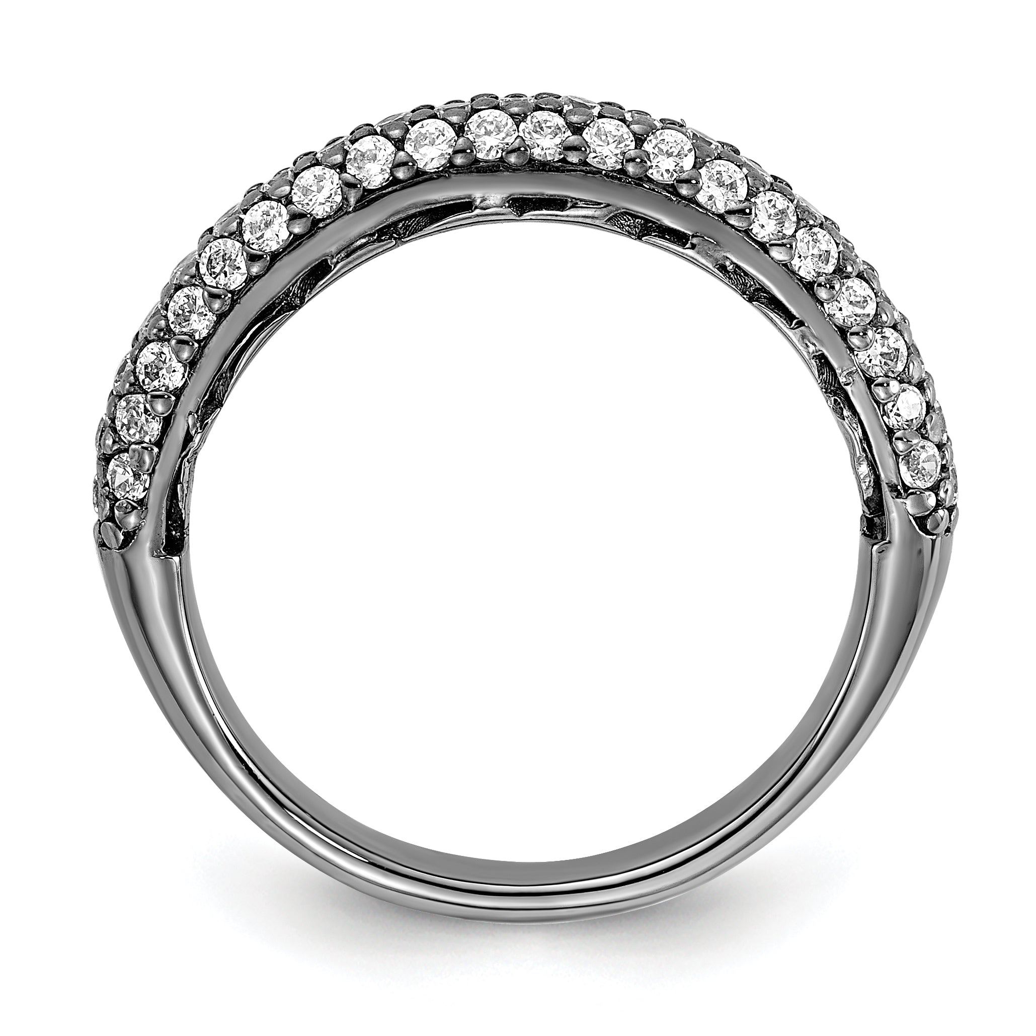 Sterling Silver Pav‚ Ruthenium-plated 61 Stone CZ Ring