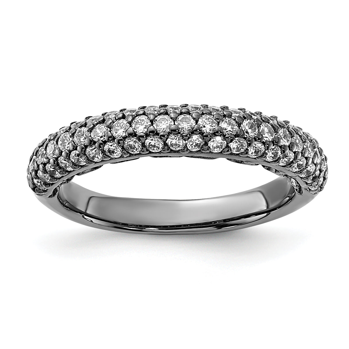 Sterling Silver Pav‚ Ruthenium-plated 61 Stone CZ Ring